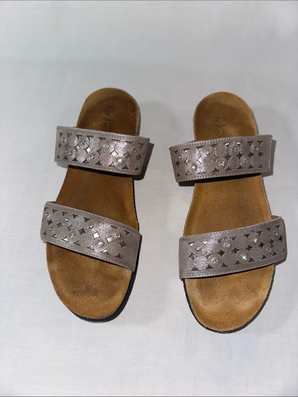 NAOT Metallic Rose Gold Rhinestone Studded Double-Strap Sandals EU 40